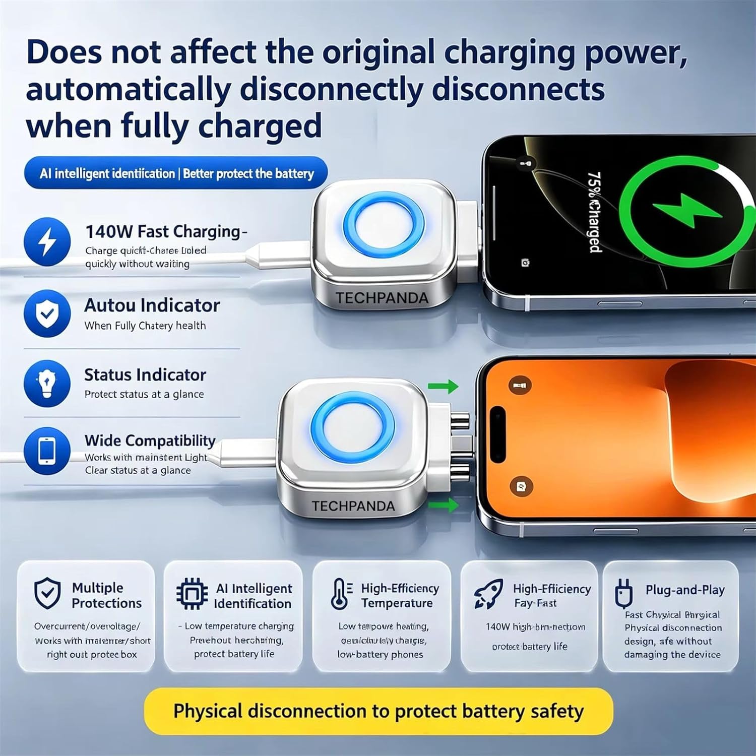 HomiHex Auto Stop Charging Adapter — Anti-Overcharge Phone Battery Protector